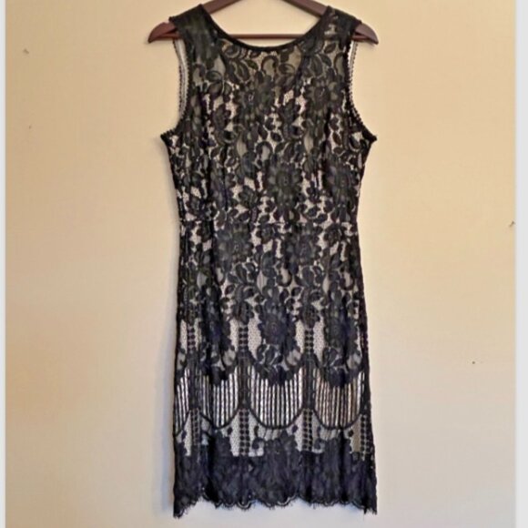 NWT MSLG Women Elegant Round Neck V-back Floral Lace Cocktail Party Dress Size L - Picture 1 of 16